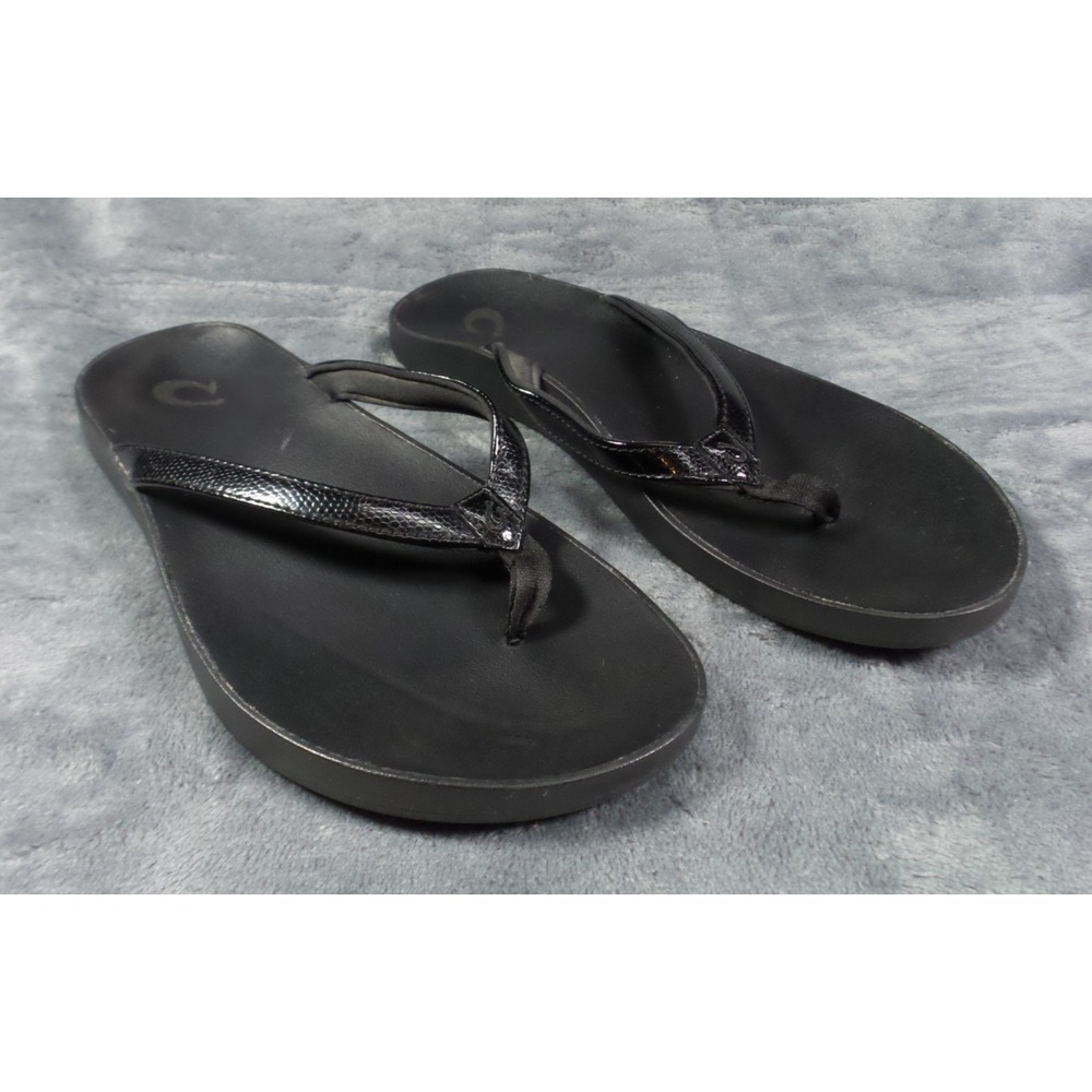 Olukai Sandals Womens Size 10 Black Puawe Flip Flop Thong Comfort 20498